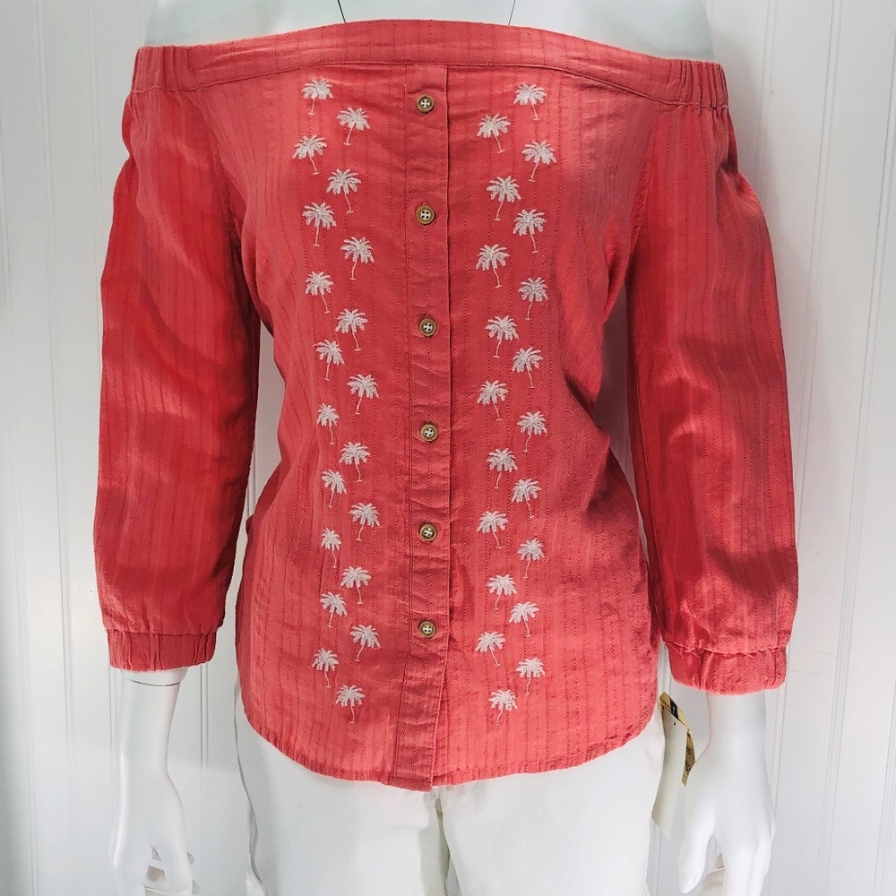 Tropical Palm Tree Peach Small Democracy Top Shirt - Picture 2 of 8